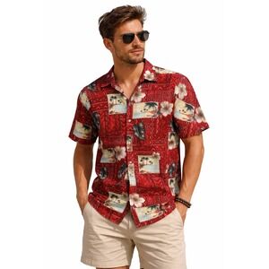 CAMPA MODA Red Hawaiian Shirt XL Tropical Palm Beach Aloha Resort